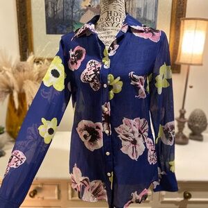 **CLEARANCE** J.CREW XS Sheer Button Long Sleeve Shirt Navy Pink Yellow White